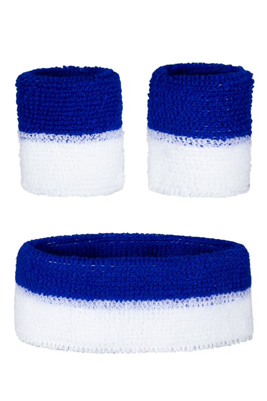 Zweetbandjes set blauw wit 3-dlg