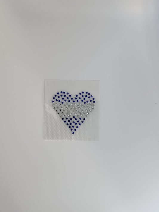 Strass embleem hartje blauw/zilver