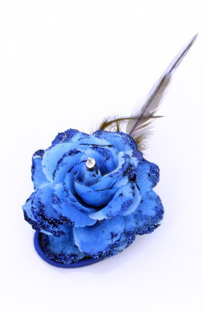 Bloemen op speld/elastiek blauw